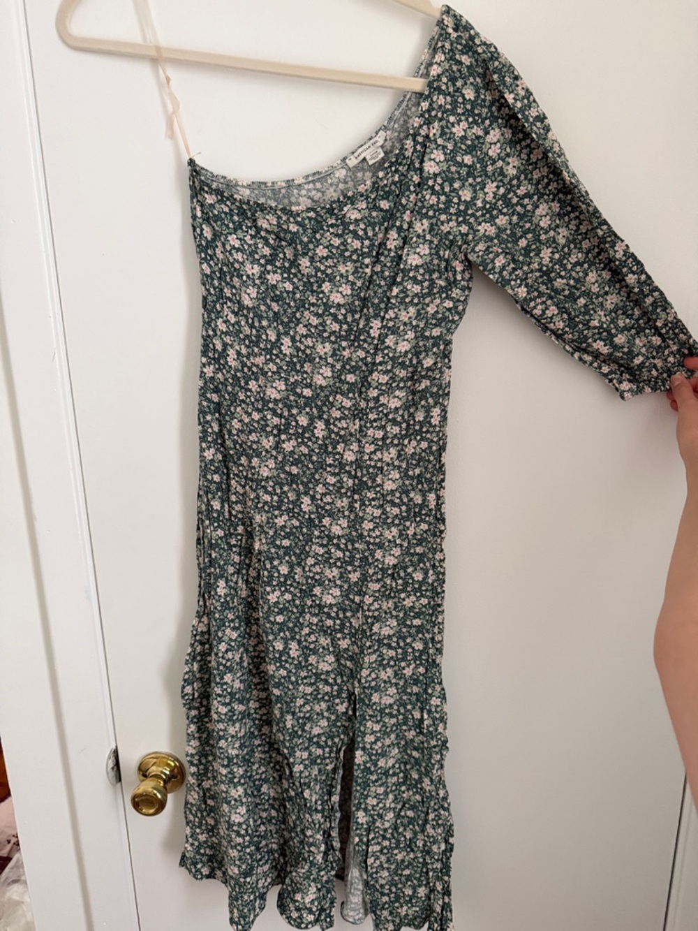 Floral One-Shoulder Midi Dress in Teal Green